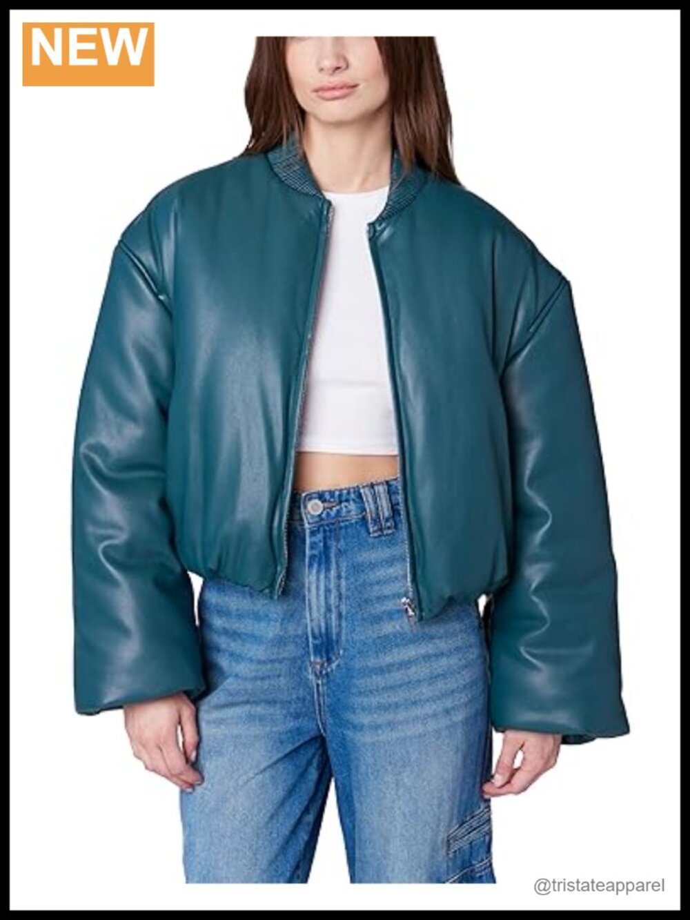 Vegan Leather Cropped Bomber Jacket Women Aviator Zip Up Long Sleeve